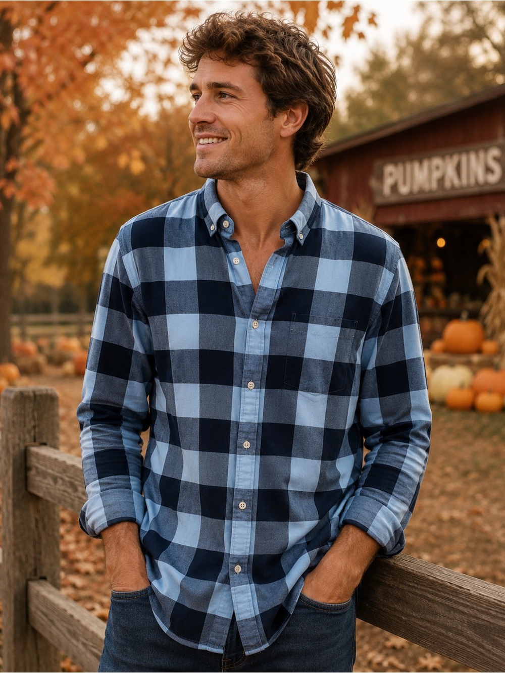 Express Soft Wash Blue Plaid Button Shirt